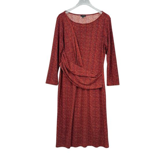 Talbots Red Orange Black Printed Knee Length Long Sleeve Flowy Dinner Dress - Picture 6 of 9